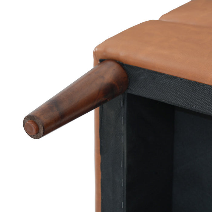 Luna padded footstool in faux leather with quilted pattern and solid wood legs