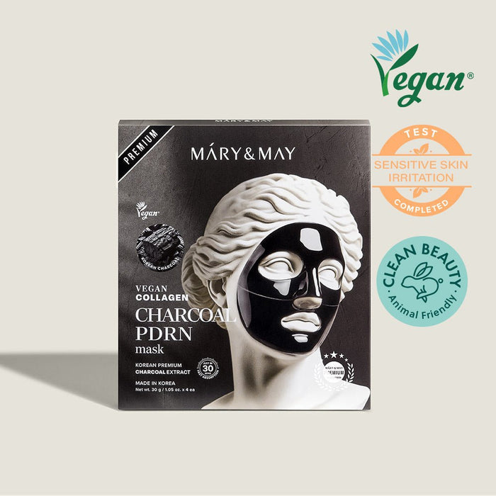 Mary&May Vegan Collagen Charcoal PDRN Mask (30g x4) - Komiko Beauty