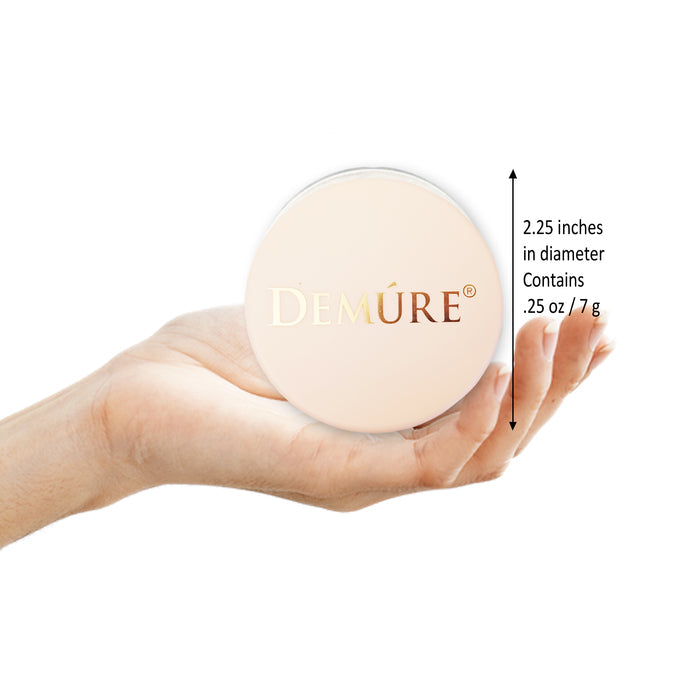 Jar showing the diameter of a Demure Finishing Powder