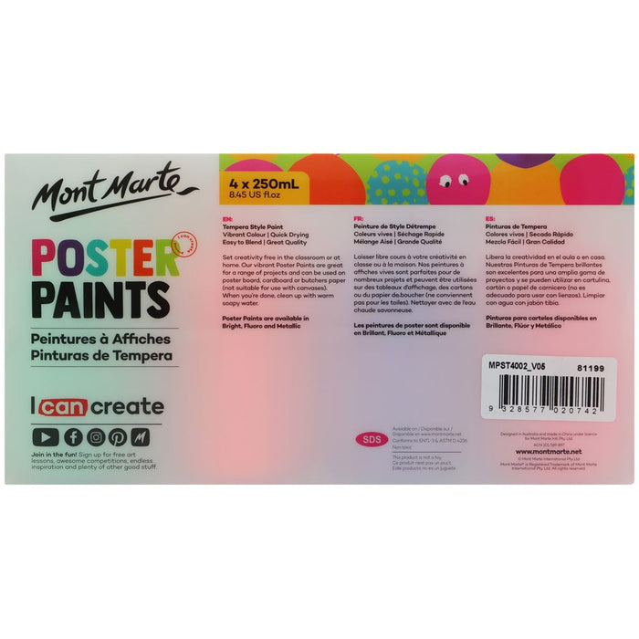Poster Paint 250ml 4pc (8.45 US fl.oz) - Fluoro