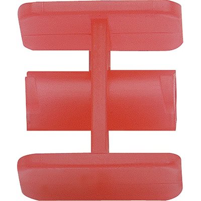 A translucent red plastic connector joins two pieces, creating a stable, H-shaped structure.