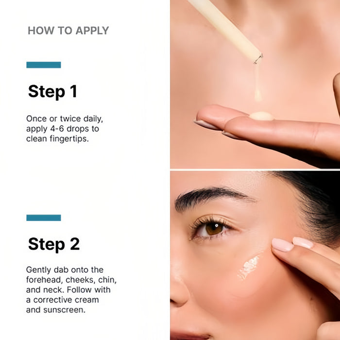 SkinCeuticals A.G.E. Interrupter Ultra Serum application steps: apply 4-6 drops to fingertips, then dab onto face