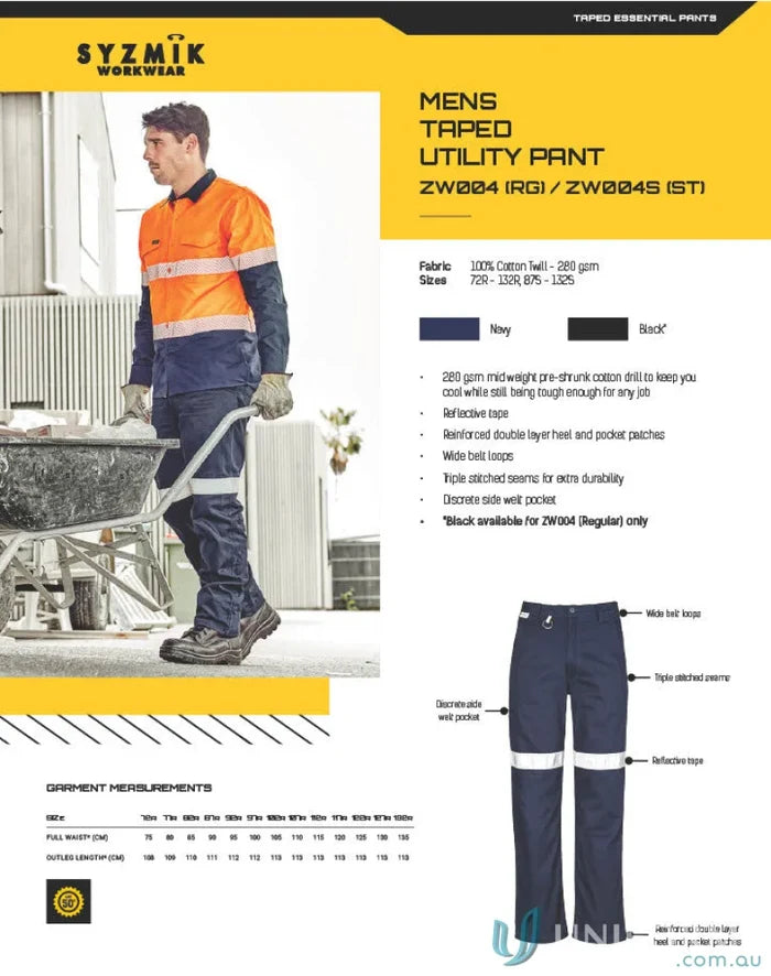 Syzmik Mens Taped Utility Pant ZW004 for durable taped utility wear