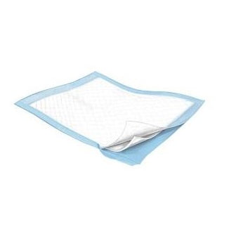 A rectangular absorbent pad lies unfolded on a plain white background; one corner is slightly lifted to show its layered interior.
