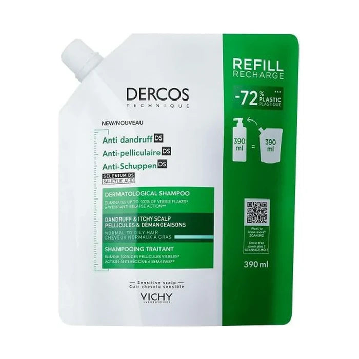Vichy Dercos Anti Dandruff Shampoo For Dry Hair - 200ml - Oily, 390ml Refill Pouch