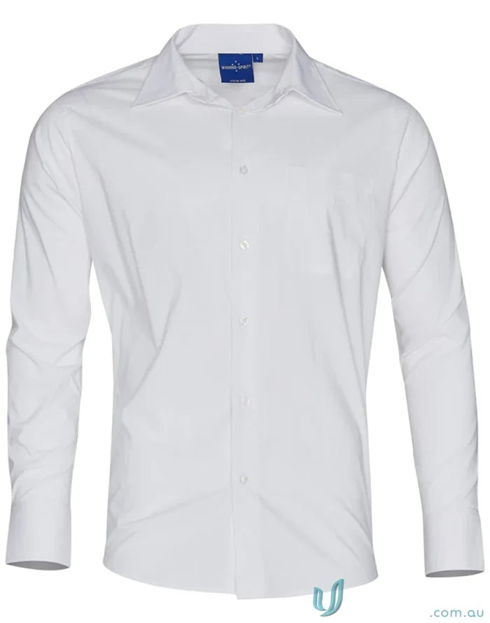 White long-sleeved dress shirt from Winning Spirit Mens Executive LS Shirt collection perfect for mens teflon executive style