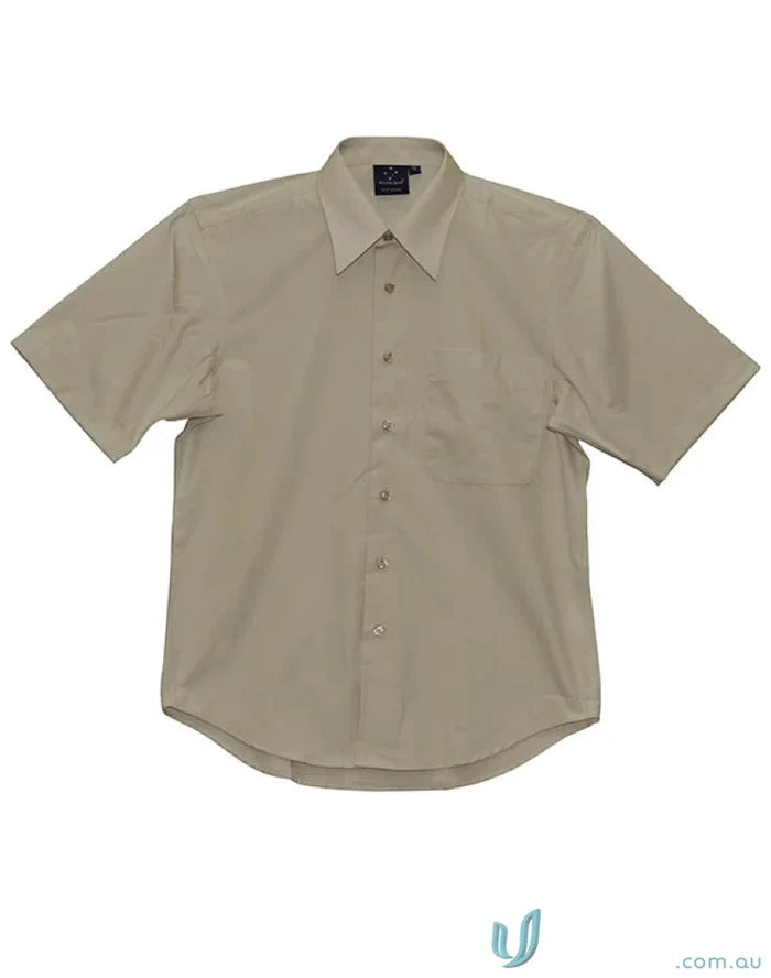 Khaki short-sleeve button-down shirt from Winning Spirit Mens Executive Short Sleeve collection
