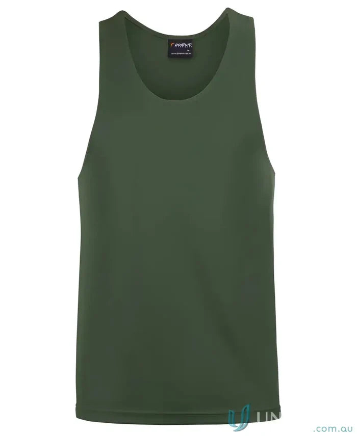 Dark olive green mens workwear tank top made with soft fabric for uniforms