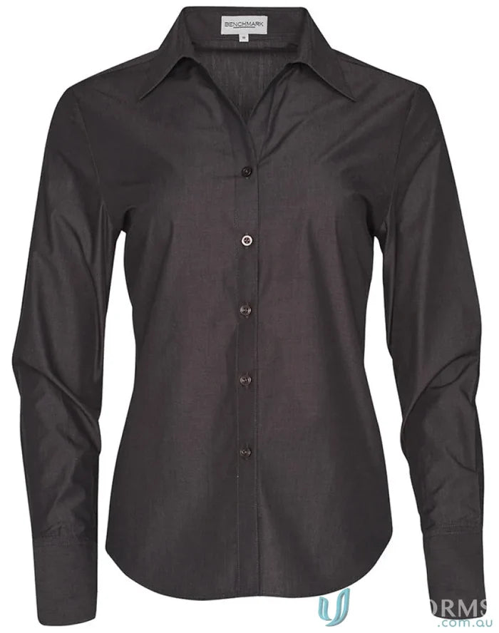 Dark gray womens nano tech button-down shirt from Winning Spirit Ladies Nano Tech L/S Shirt