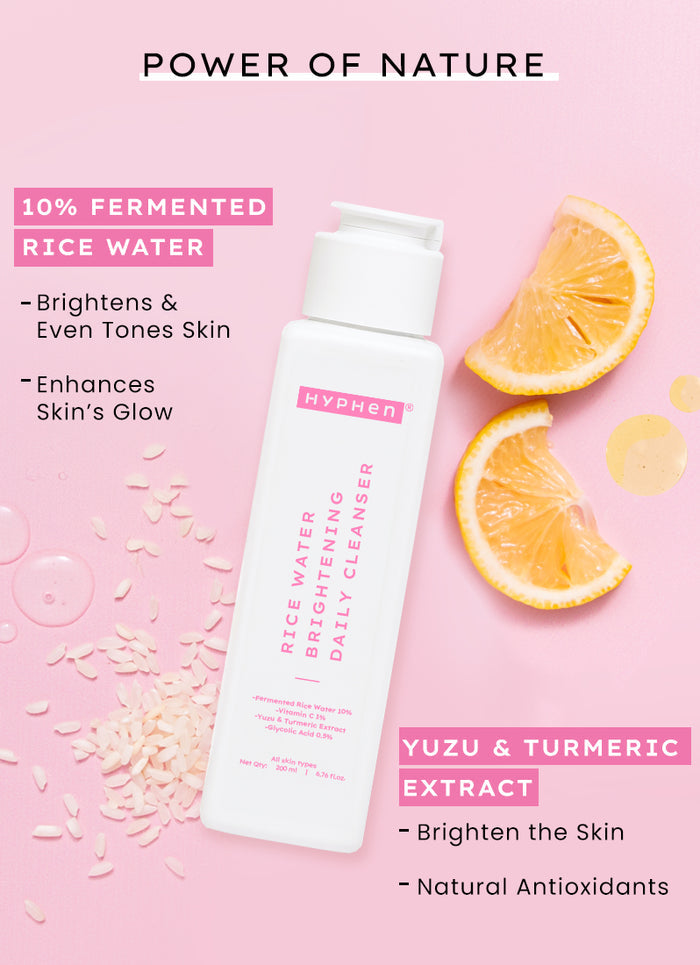 Hyphen 10% Fermented Rice Water Cleanser - 1% VIT C & 0.5% Glycolic Acid - how to use directions and skincare routine fit