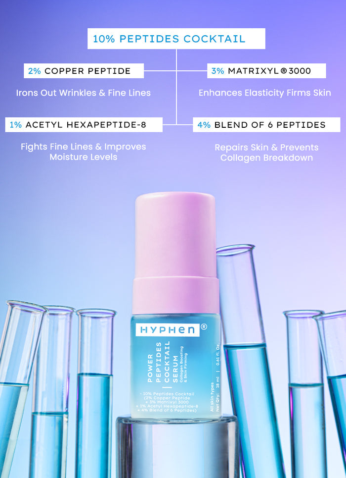 Hyphen 10% Peptide with 2% Copper Peptide Face Serum - clinical results chart and benefit claims