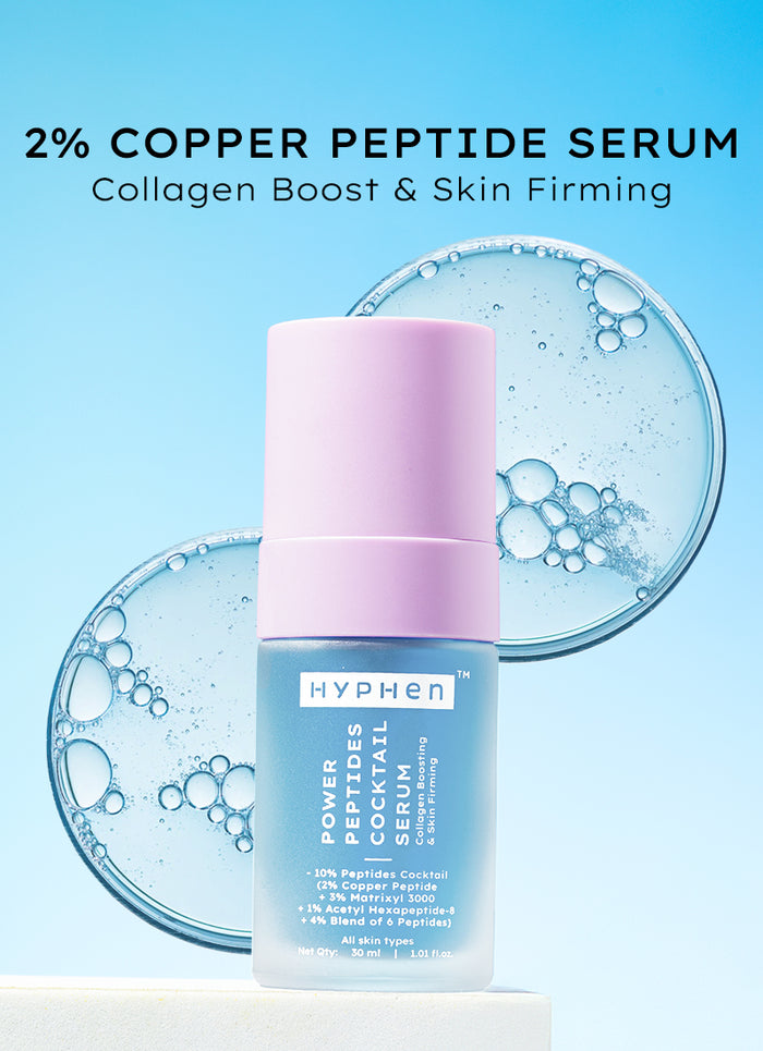 Hyphen 10% peptide with 2% copper peptide face serum - key ingredient breakdown infographic