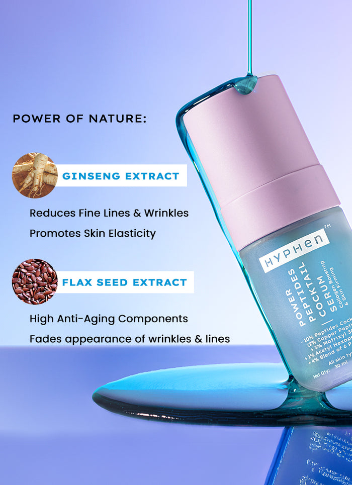 Hyphen 10% peptide with 2% copper peptide face serum - skin concern targeting infographic