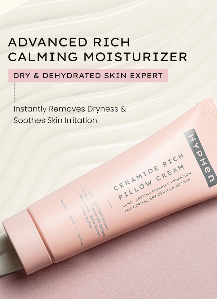 Hyphen 7% Ceramides-NMF Face Moisturizer Rich Pillow Cream - key ingredient breakdown infographic