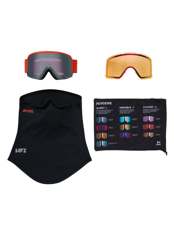 Product image of Anon Nesa Goggles + Bonus Lens + MFI® Face Mask[Variant:Frame: Fiesta Red, Lens: Perceive Sunny Onyx (6% / S4), Spare Lens: Perceive Cloudy Burst (59% / S1)]