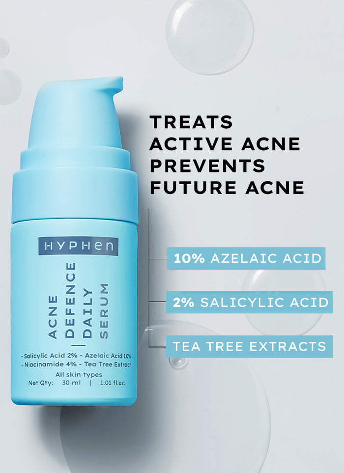 Hyphen Anti Acne Face Serum with 10% Azelaic Acid & 2% Salicylic Acid - key ingredient breakdown infographic