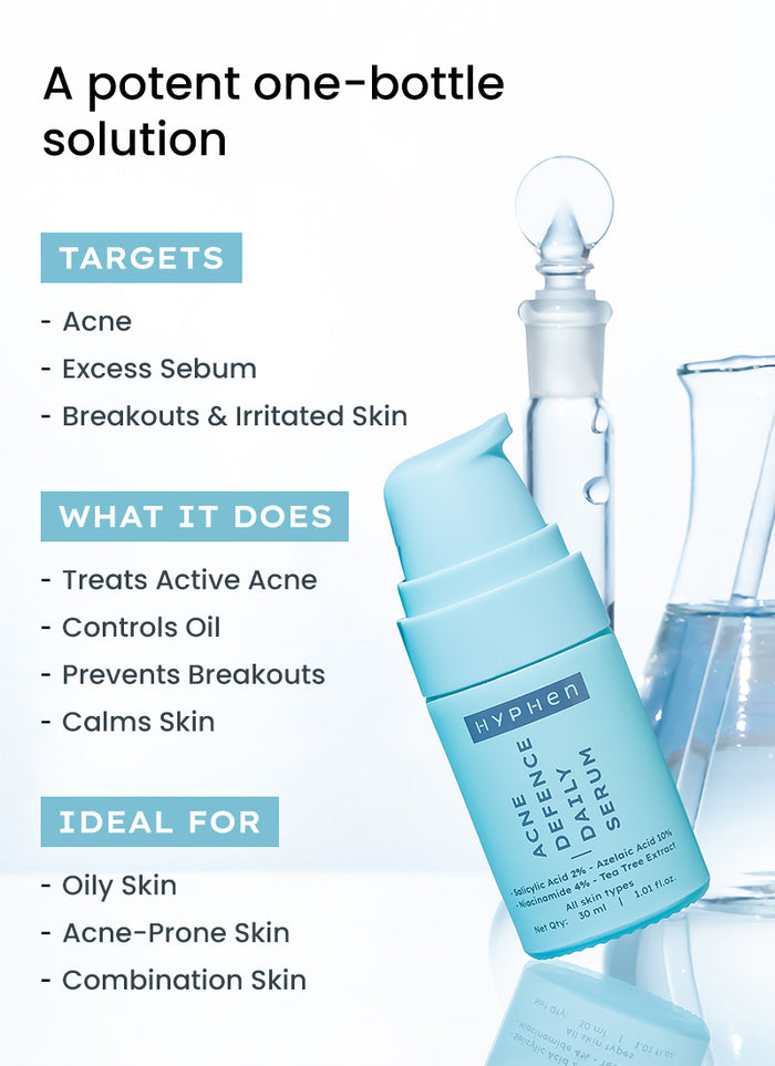 Hyphen Anti Acne Face Serum with 10% Azelaic Acid & 2% Salicylic Acid - clinical results chart and benefit claims
