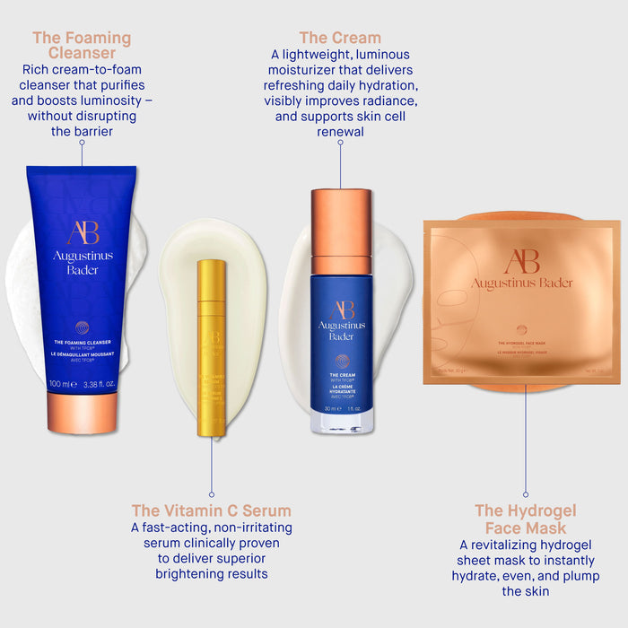Augustinus Bader Luminous Hydration Collection with cleanser, serum, cream and hydrogel mask
