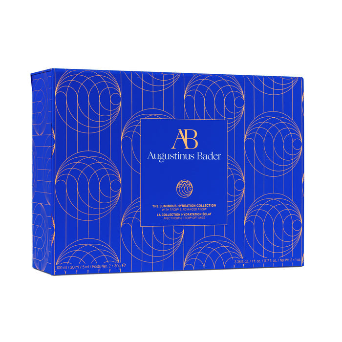 Augustinus Bader The Luminous Hydration Collection gift set box in royal blue with gold pattern