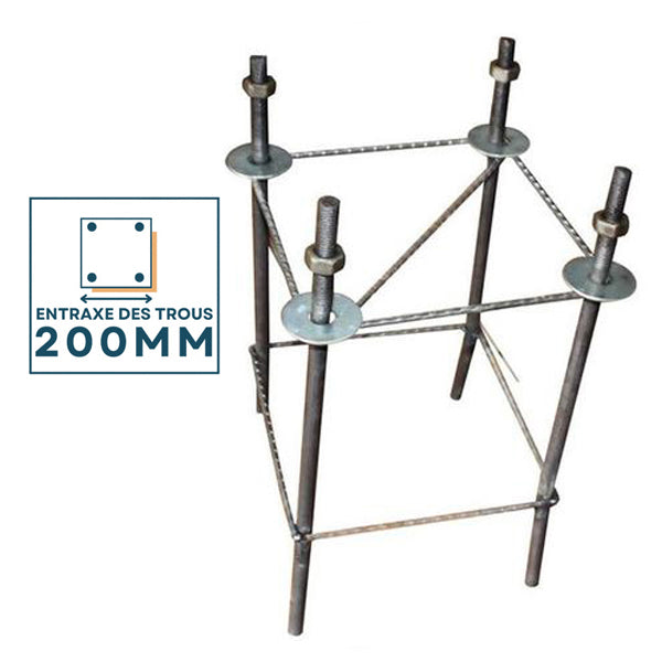 Base de fondation entraxe latéral 200MM pour mât (Mât STANDARD V1 EVO / V2 EVO / V3 EVO / V4 EVO)