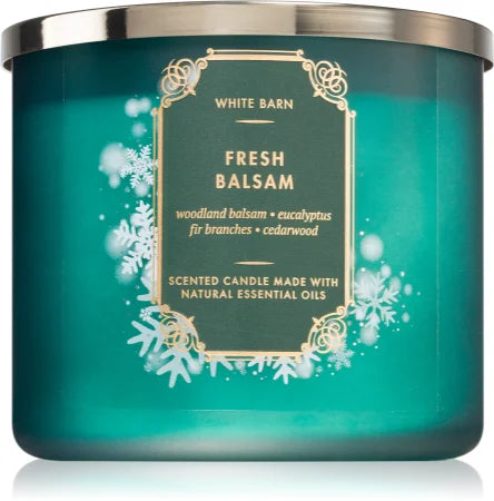BATH AND BODY WORKS White Barn Fresh Balsam Scented Candle made with natural essential oils شمعة معطرة بالزيوت الاساسية العطرية من باث اند بودي وركس