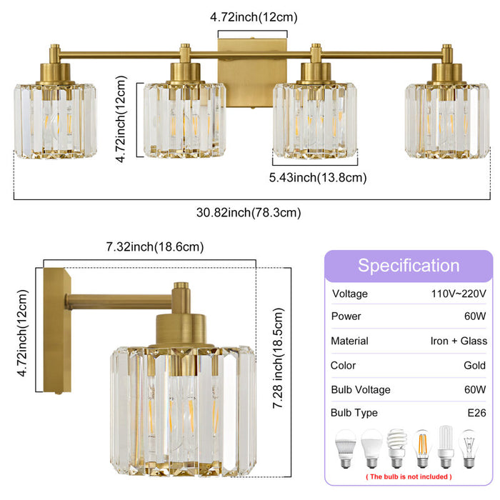 Berto 3-Light Dimmable Bathroom Light Fixture with Crystal Shade