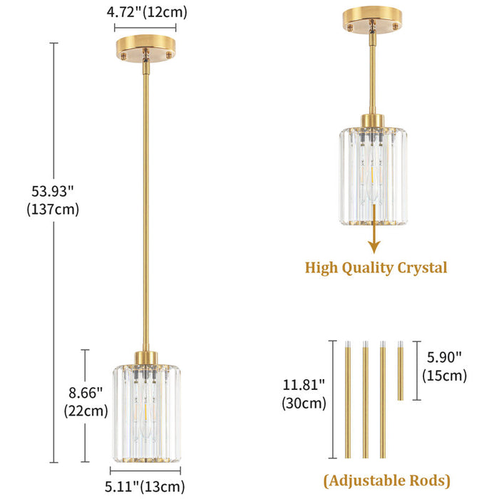 Bette 1-Light Modern Crystal Pendant Light with Adjustable Height (Set of 3)