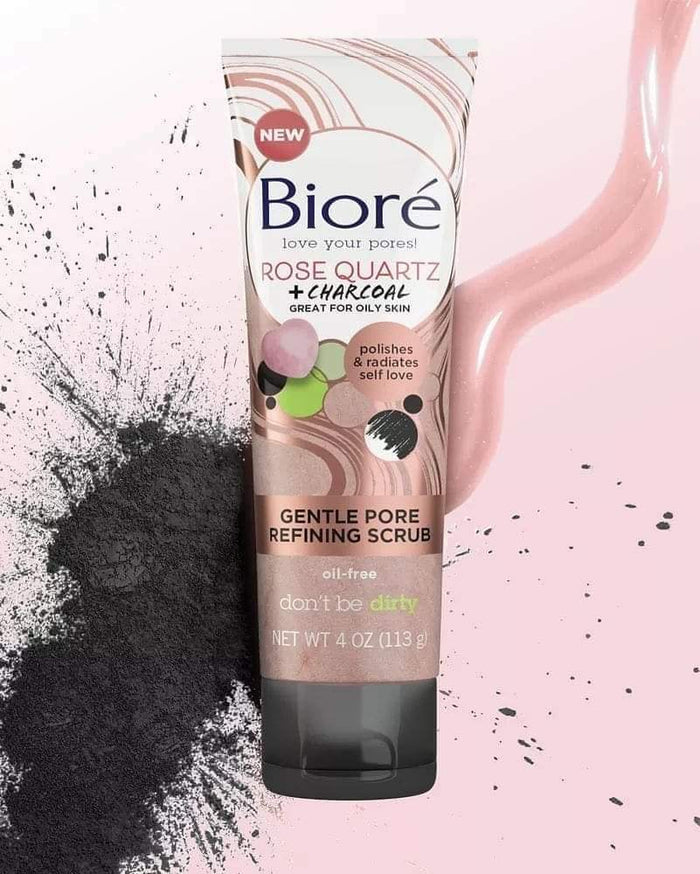 BIORE Rose Quartz + Charcoal Gentle Pore Refining Scrub مقشر البشرة بالفحم والكريستال