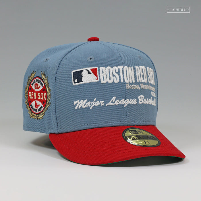 BOSTON RED SOX 1918 WORLD SERIES LAUREL TEAM ID WEATHERED LOOK NEW ERA FITTED CAP