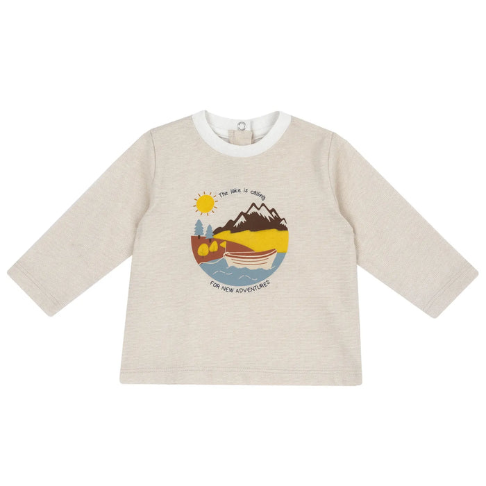 Boys Beige Graphic Printed Knitted T-shirt