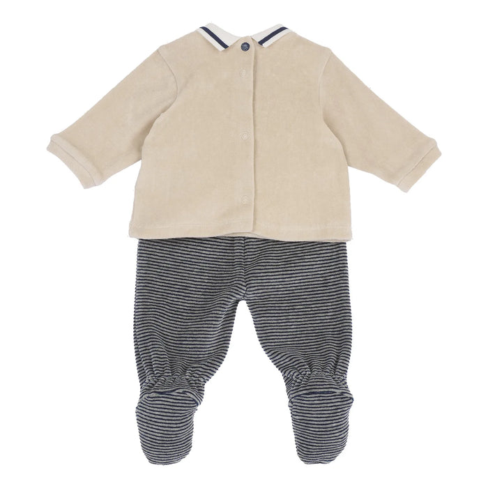 Boys Beige & Grey Embroidered Smock with Legging