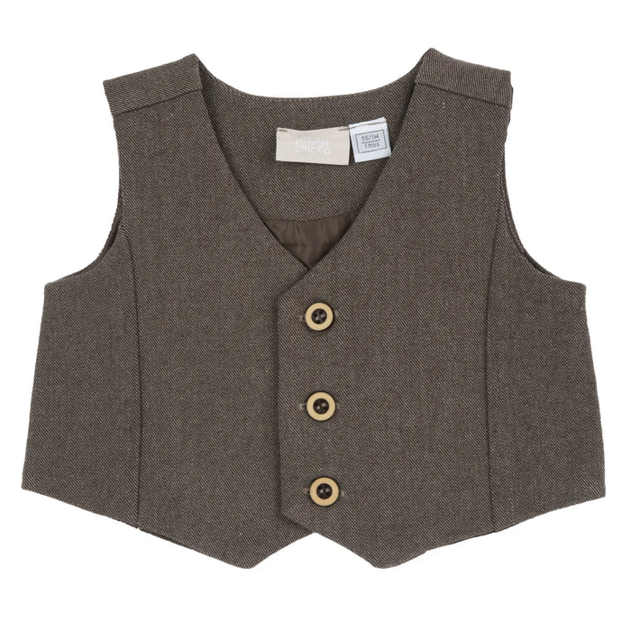 Boys Dark Brown Self Design Waistcoat
