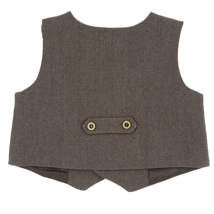 Boys Dark Brown Self Design Waistcoat