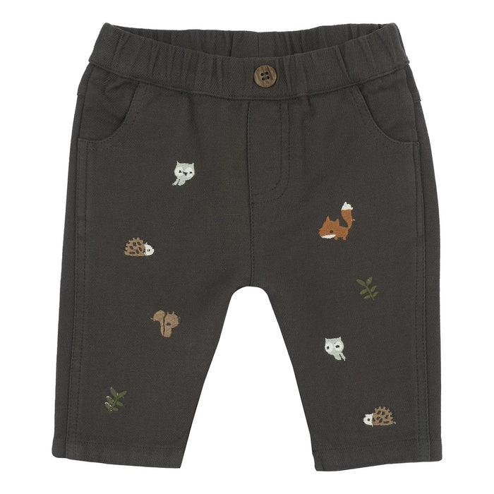 Boys Dark Grey Embroidered Trouser
