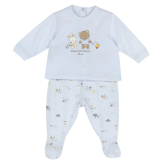 Boys Light Blue Animal Printed Smock with Leggings