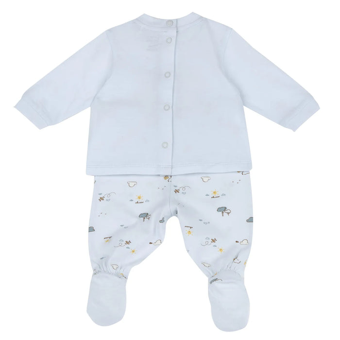 Boys Light Blue Animal Printed Smock with Leggings