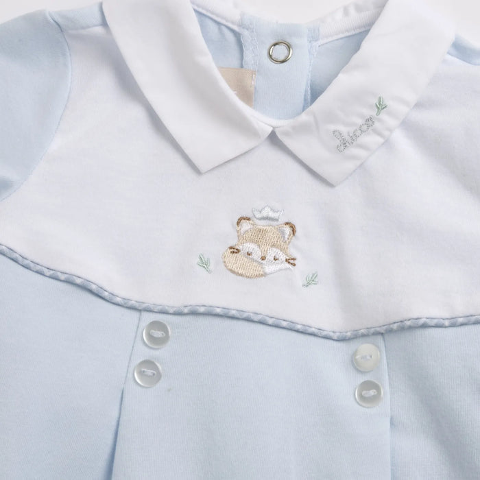 Boys Light Blue Applique Back Opening Babysuit