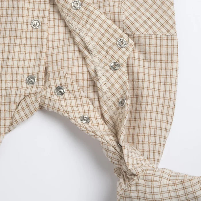 Boys Light Natural Checked Front Opening Babysuit