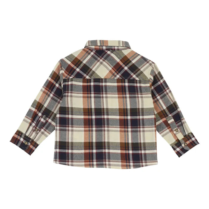 Boys Light Natural Checked Long Sleeve Shirt