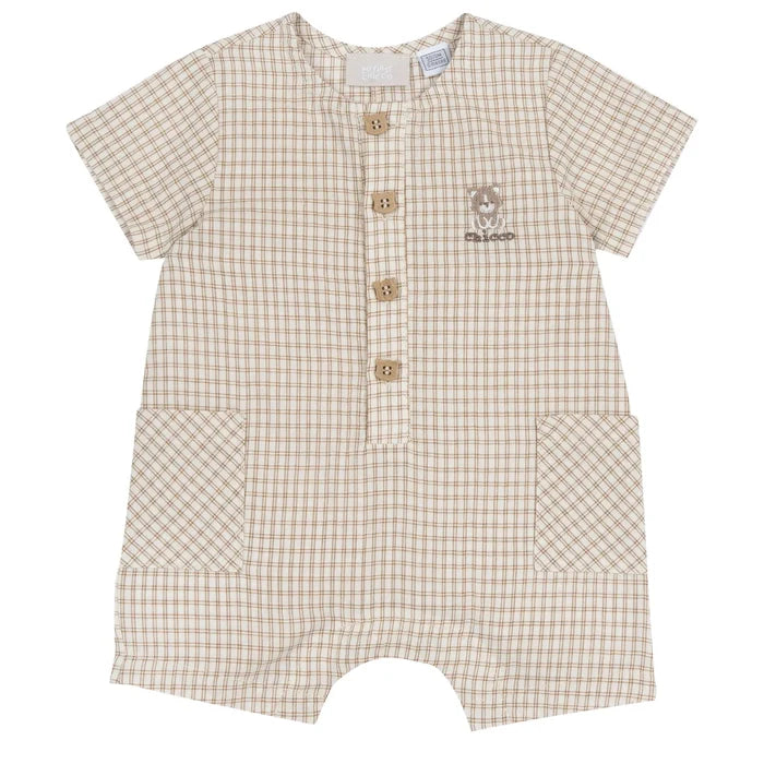 Boys Light Natural Checked Romper