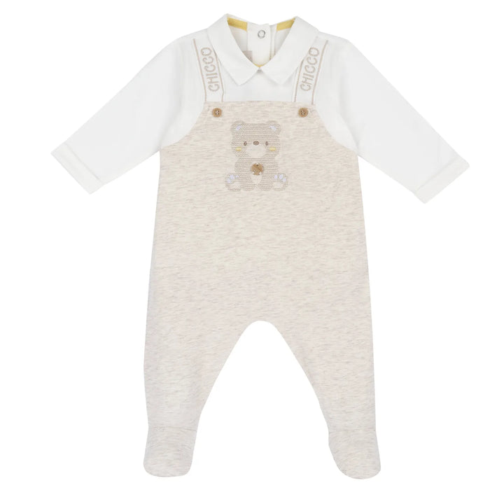 Boys Light Natural Embroidered Back Opening Babysuit