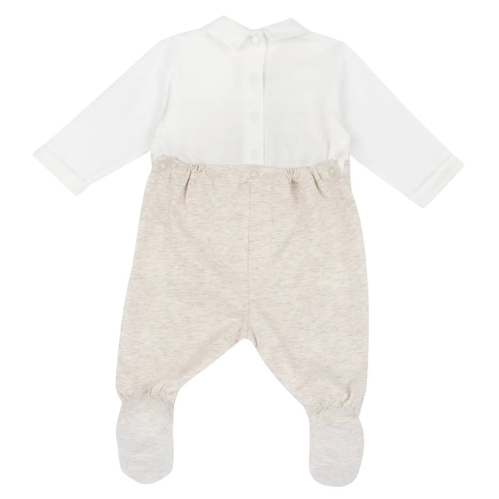 Boys Light Natural Embroidered Back Opening Babysuit