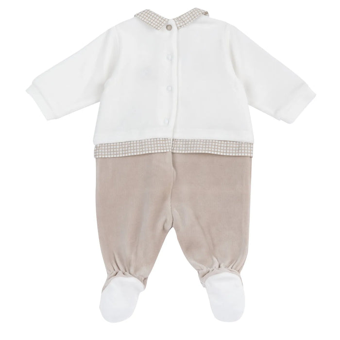 Boys Light Natural Embroidered Leg Opening Babysuit