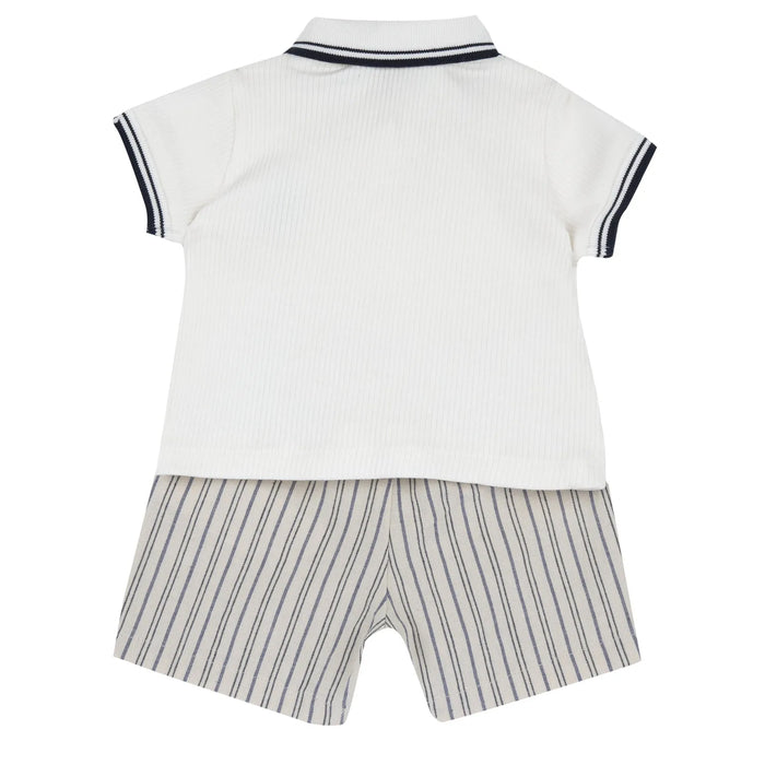 Boys Light Natural Embroidered Polo with Shorts