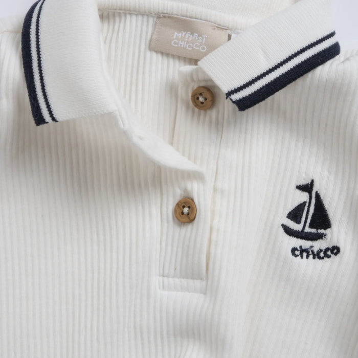 Boys Light Natural Embroidered Polo with Shorts