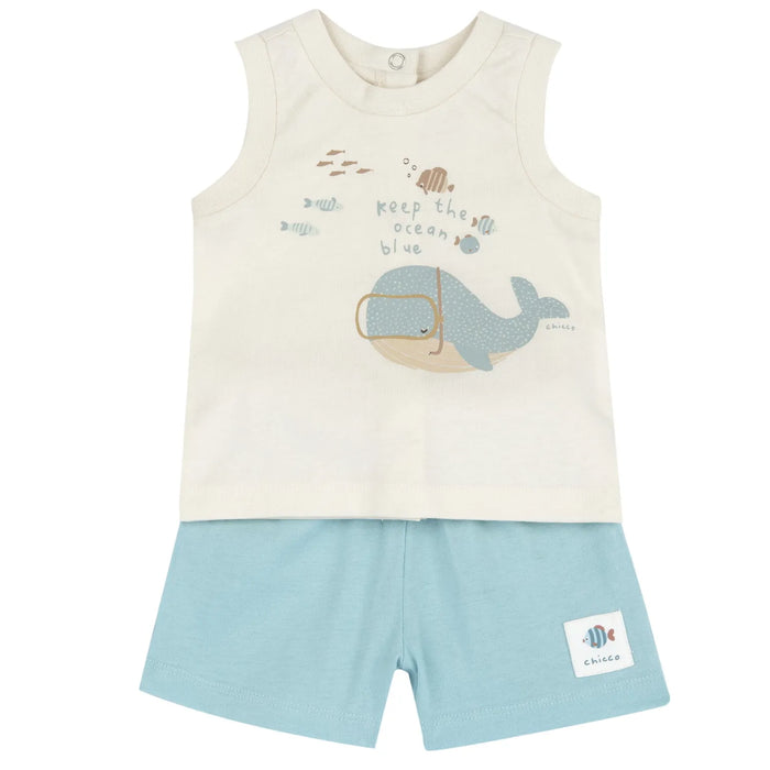 Boys Light Natural Printed T-Shirt with Shorts