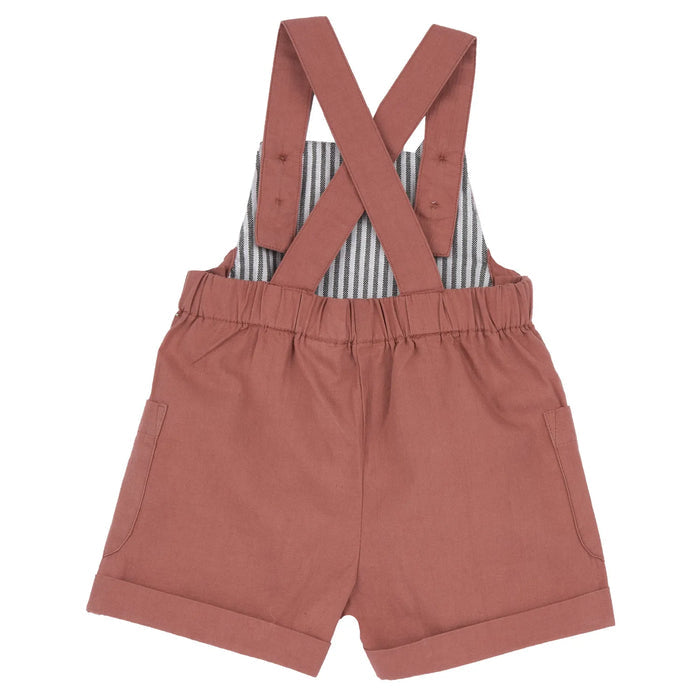 Boys Light Red Embellished Short Dungaree