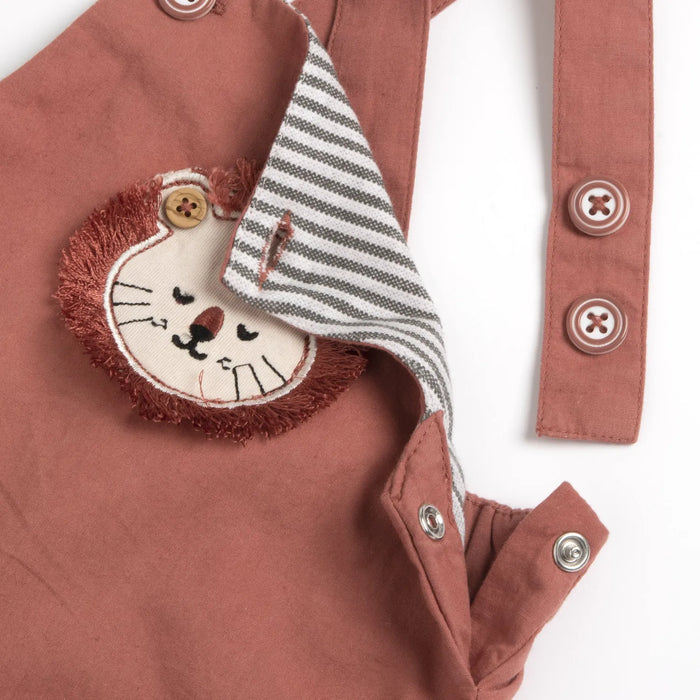 Boys Light Red Embellished Short Dungaree