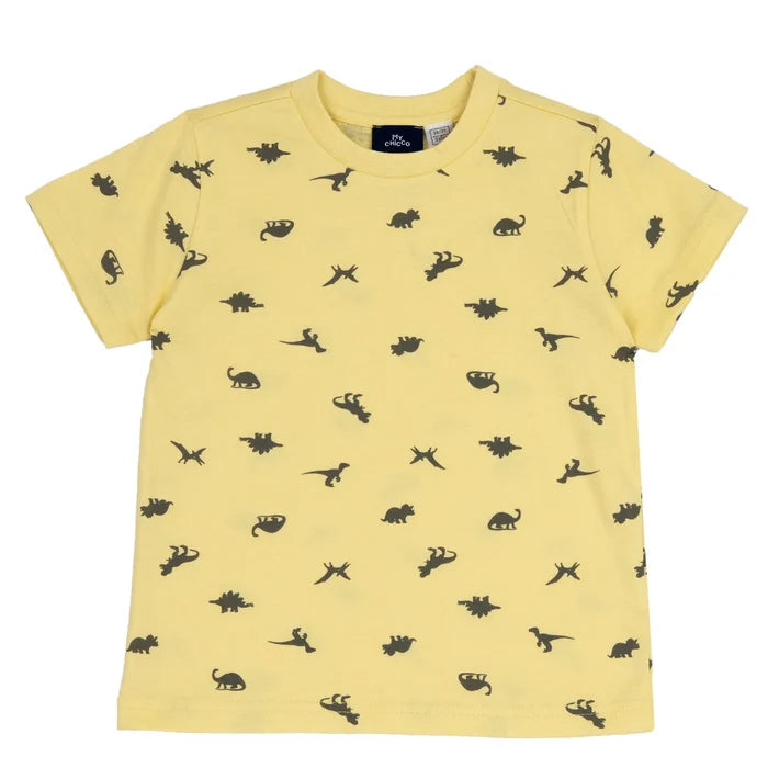 Boys Light Yellow Animal Printed T-shirt