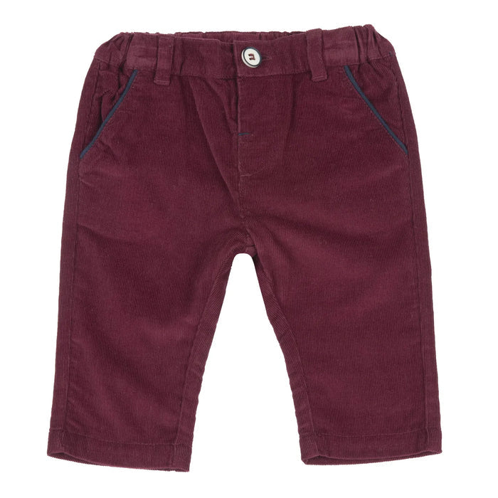 Boys Maroon Solid Corduroy Trouser